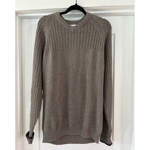 Columbia Mens V-Neck Ribbed Knit Sweater Brown Taupe Raglan Sleeve Size M